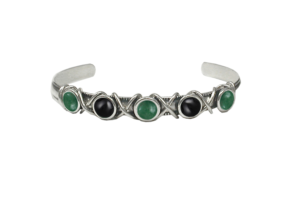 Sterling Silver Cuff Bracelet With Jade And Black Onyx